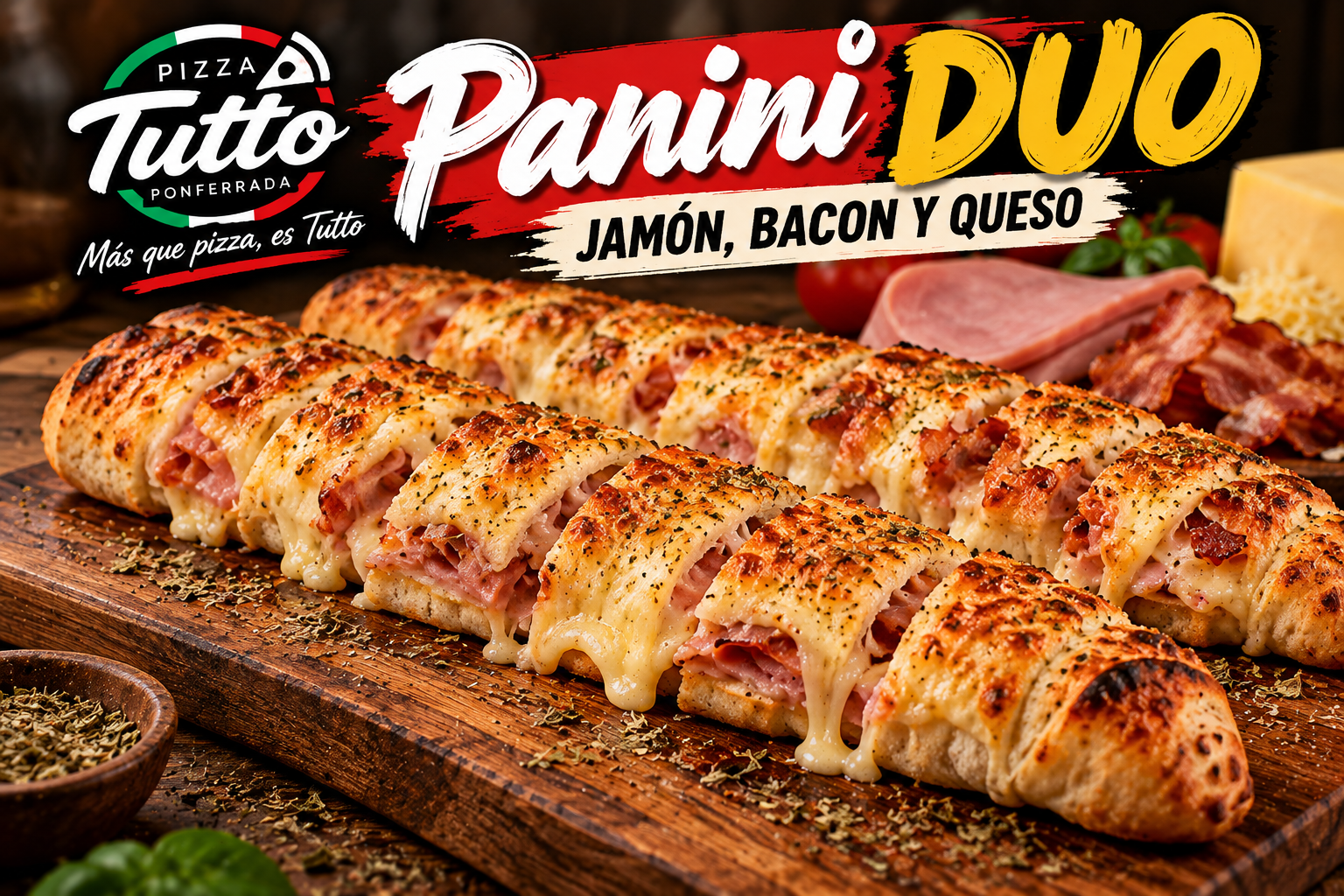Panini Dúo — jamón, bacon y queso