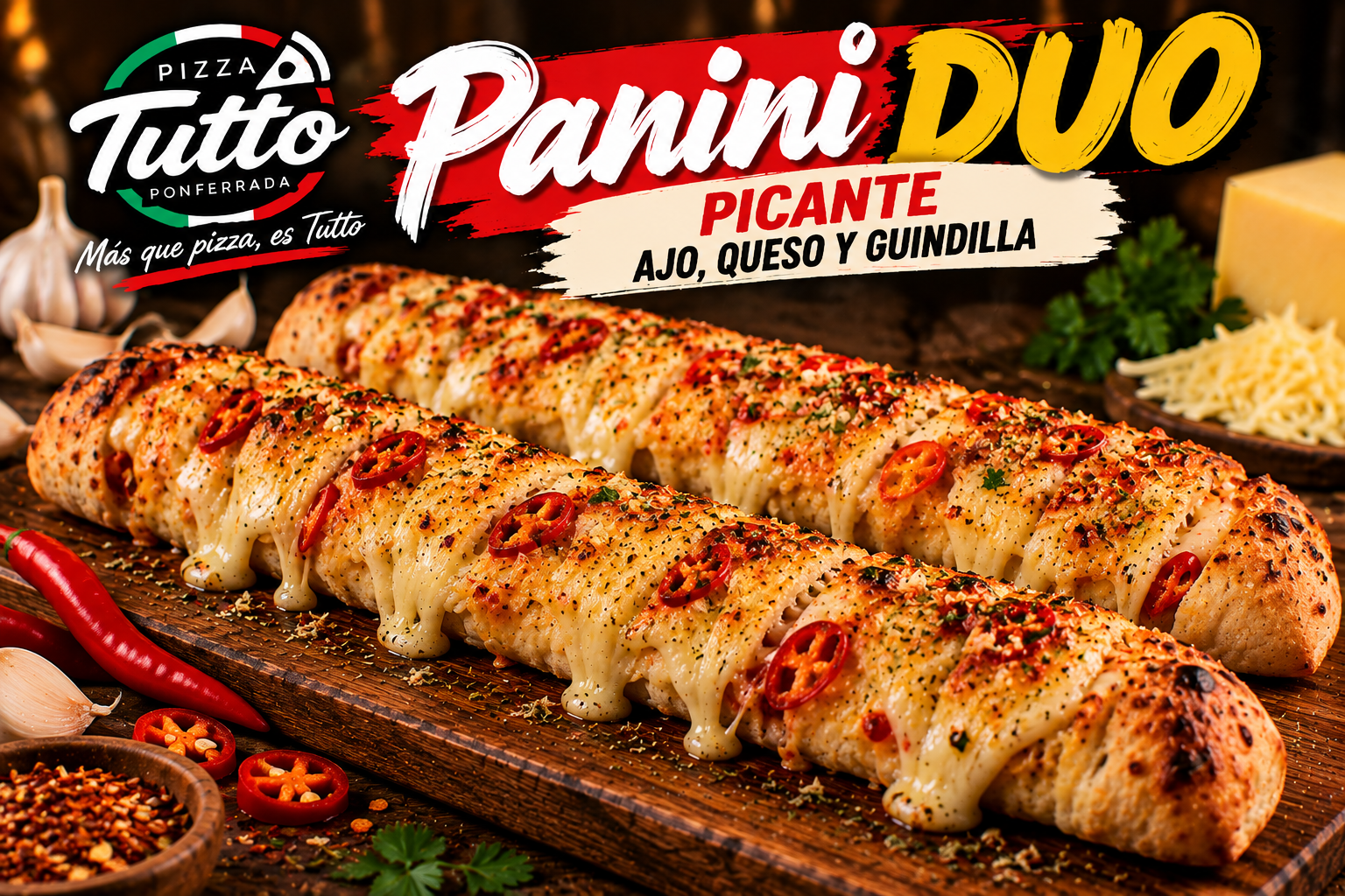 Panini Picante — ajo, queso y guindilla